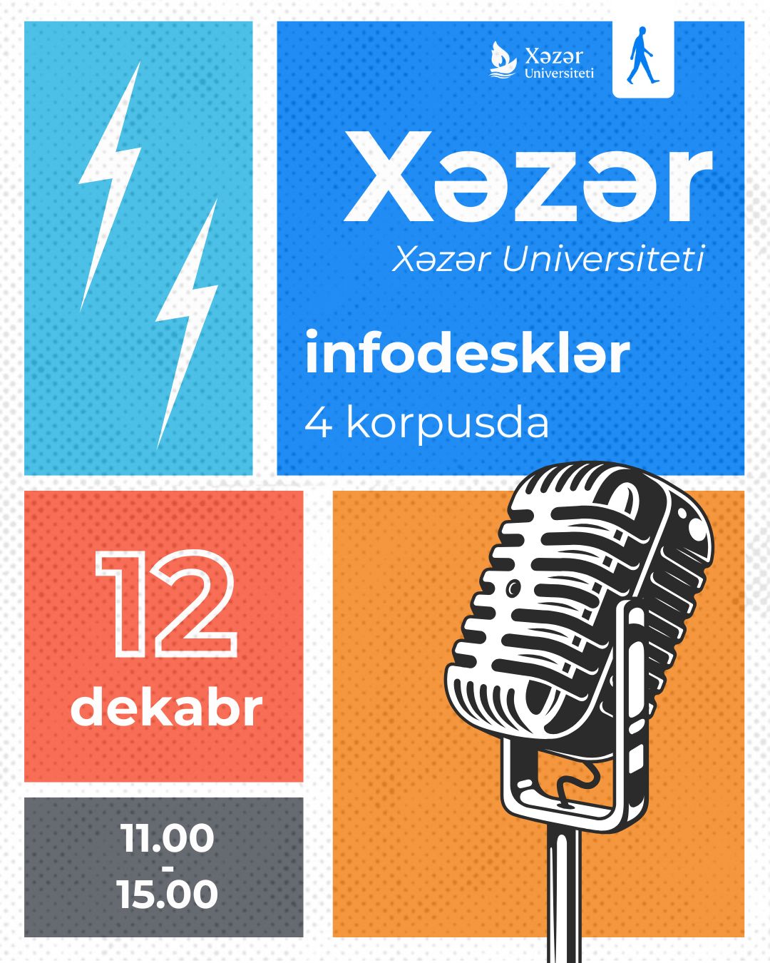Karyera və Məzunlar Mərkəzinin təşkilatçılığı ilə 12 dekabr 2025-ci il tarixində, saat 11:00–15:00 aralığında Xəzər Universitetinin Neftçilər, Nərimanov və Bakıxanov kampuslarında AIESEC təşkilatının Məlumatlandırıcı tədbiri (Infodesk) keçiriləcəkdir.